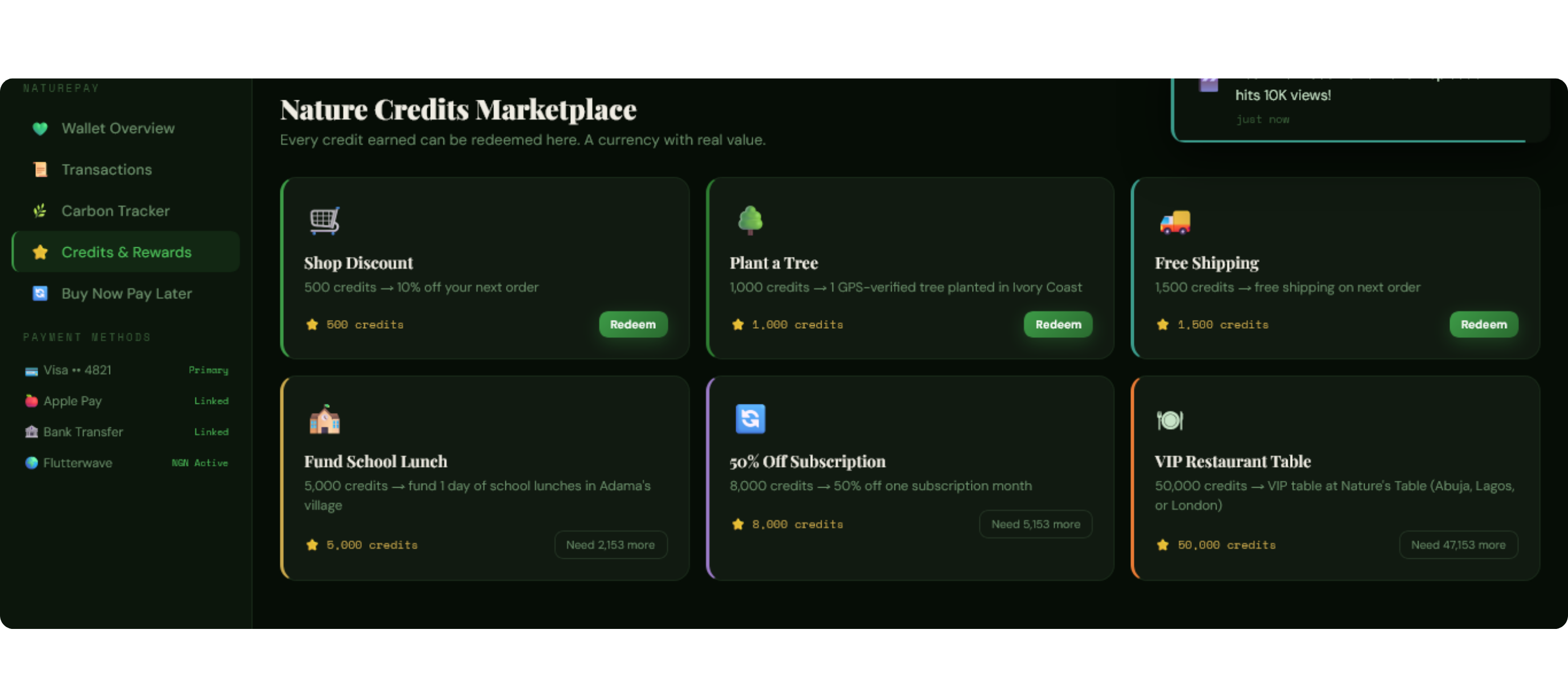 Nature Credits Marketplace, PactWithNature App